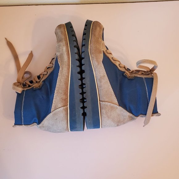 Vibram 8 Made in Italy Blue Canvas Brown Cowhide 2 Tone Chunky Platform Lace Up - Picture 6 of 8